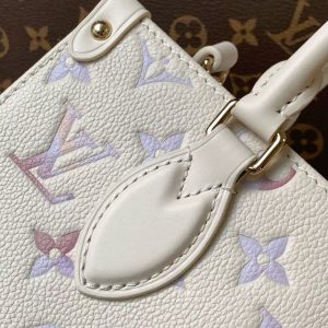 LV OnTheGo 25cm Bag White Purple Pink Embossed Grained Cowhide