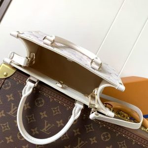 LV OnTheGo 25cm Bag White Purple Pink Embossed Grained Cowhide