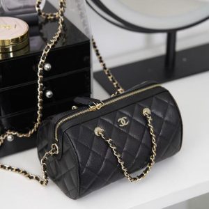 Chanel Black Caviar Bowling Bag Black calfskin