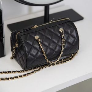 Chanel Black Caviar Bowling Bag Black calfskin