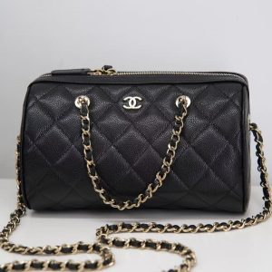 Chanel Black Caviar Bowling Bag Black calfskin