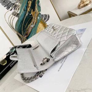 CC Classic Flap Medium 25cm Silver Lambskin