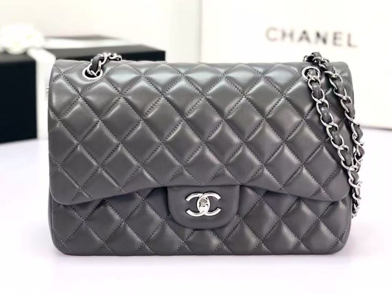Chanel Flap Bag 30cm Tinware Ash Lambskin