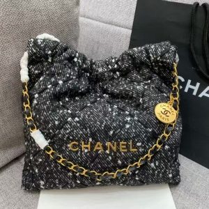 Chanel Hobo 39cm Bag Black Gray Tweed