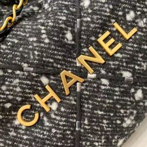 Chanel Hobo 39cm Bag Black Gray Tweed