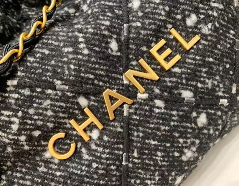 Chanel Hobo 39cm Bag Black Gray Tweed