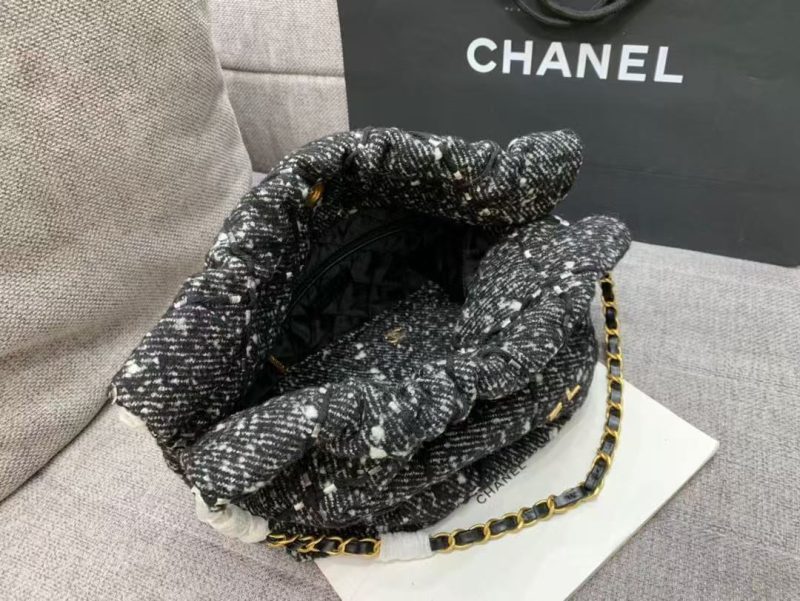 Chanel Hobo 39cm Bag Black Gray Tweed