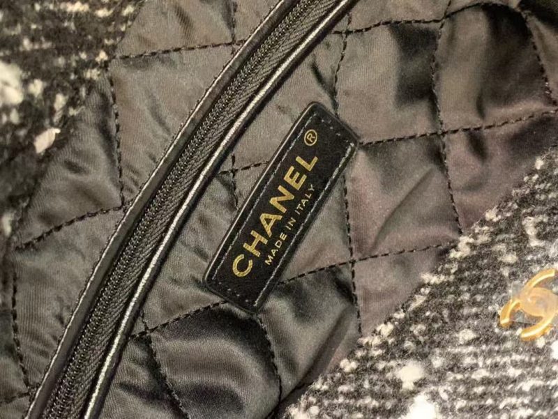 Chanel Hobo 39cm Bag Black Gray Tweed