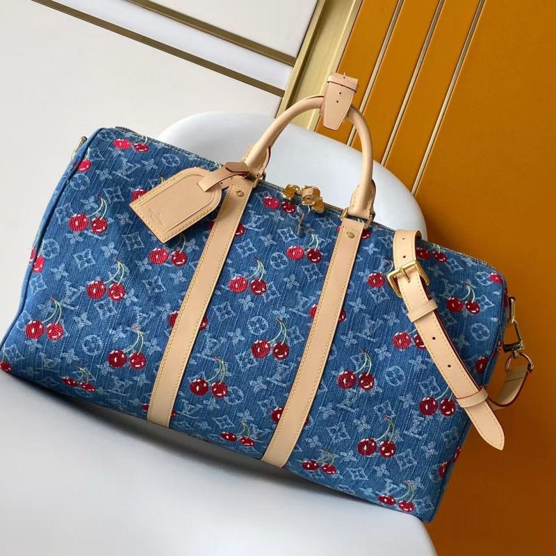 Image_20251024162940_451_20_1 LV x TM Keepall Bandoulière 45cm Bag Blue Red Beige Denim Fabric Cowhide