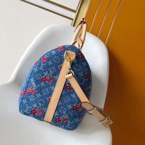 Image_20251024162943_453_20_1 LV x TM Keepall Bandoulière 45cm Bag Blue Red Beige Denim Fabric Cowhide