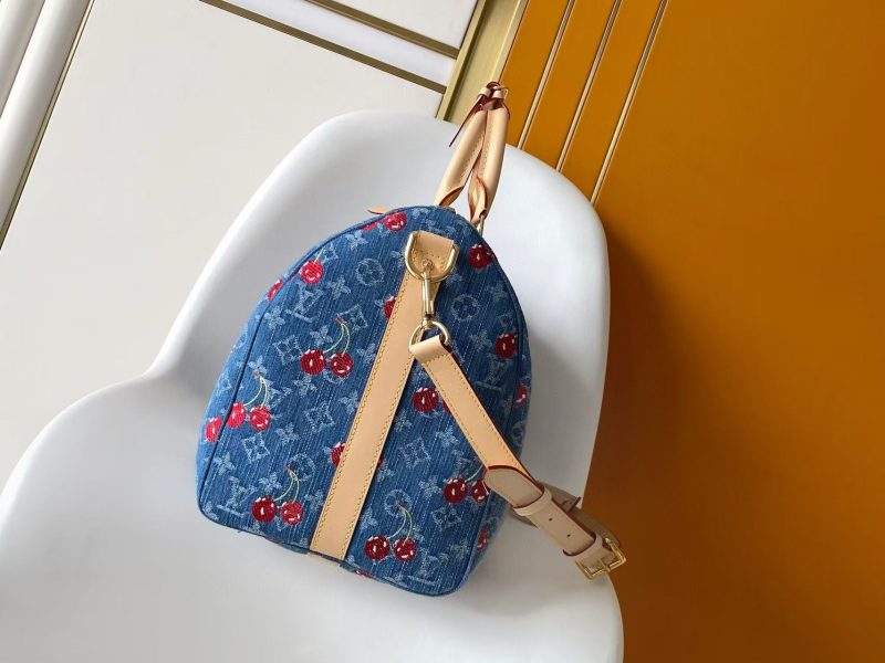 Image_20251024162943_453_20_1 LV x TM Keepall Bandoulière 45cm Bag Blue Red Beige Denim Fabric Cowhide