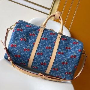 Image_20251024162947_455_20_1 LV x TM Keepall Bandoulière 45cm Bag Blue Red Beige Denim Fabric Cowhide