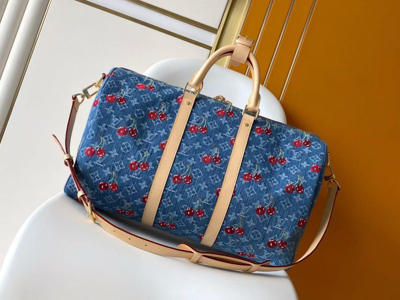 Image_20251024162947_455_20_1 LV x TM Keepall Bandoulière 45cm Bag Blue Red Beige Denim Fabric Cowhide