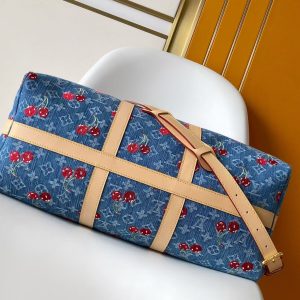 Image_20251024162949_456_20_1 LV x TM Keepall Bandoulière 45cm Bag Blue Red Beige Denim Fabric Cowhide
