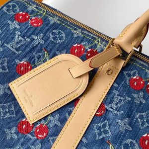 Image_20251024162955_457_20_1 LV x TM Keepall Bandoulière 45cm Bag Blue Red Beige Denim Fabric Cowhide