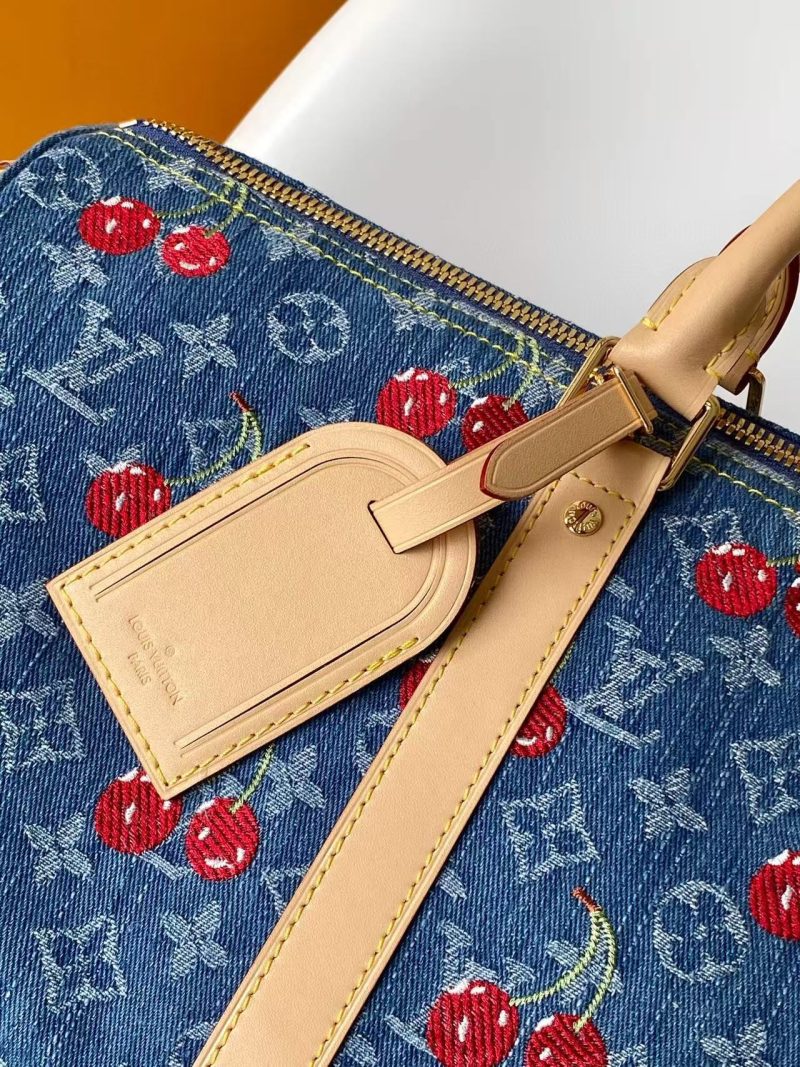 Image_20251024162955_457_20_1 LV x TM Keepall Bandoulière 45cm Bag Blue Red Beige Denim Fabric Cowhide