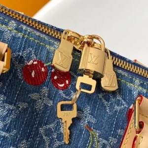 Image_20251024162957_458_20_1 LV x TM Keepall Bandoulière 45cm Bag Blue Red Beige Denim Fabric Cowhide