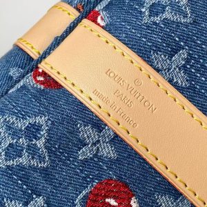 Image_20251024162959_459_20_1 LV x TM Keepall Bandoulière 45cm Bag Blue Red Beige Denim Fabric Cowhide