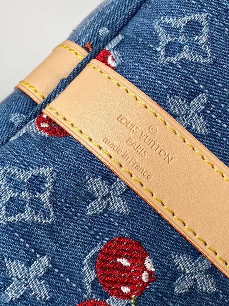 Image_20251024162959_459_20_1 LV x TM Keepall Bandoulière 45cm Bag Blue Red Beige Denim Fabric Cowhide