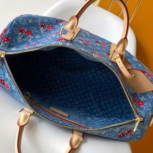 Image_20251024163001_460_20_1 LV x TM Keepall Bandoulière 45cm Bag Blue Red Beige Denim Fabric Cowhide