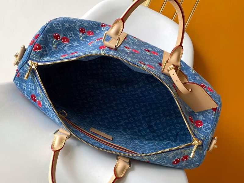 Image_20251024163001_460_20_1 LV x TM Keepall Bandoulière 45cm Bag Blue Red Beige Denim Fabric Cowhide