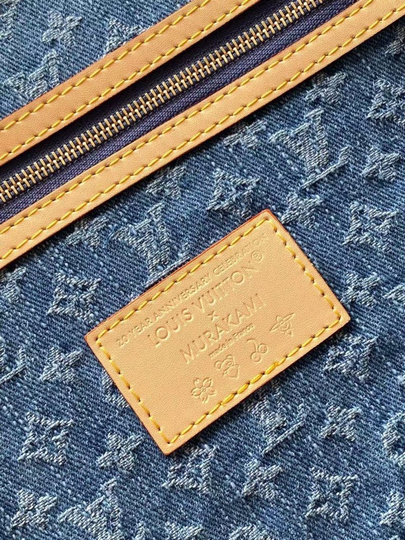 Image_20251024163009_461_20_1 LV x TM Keepall Bandoulière 45cm Bag Blue Red Beige Denim Fabric Cowhide