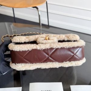 CC 2025 Flap Bag 23.5cm Beige Dark Brown Sherling Lambskin Gold Hardware