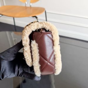 CC 2025 Flap Bag 23.5cm Beige Dark Brown Sherling Lambskin Gold Hardware