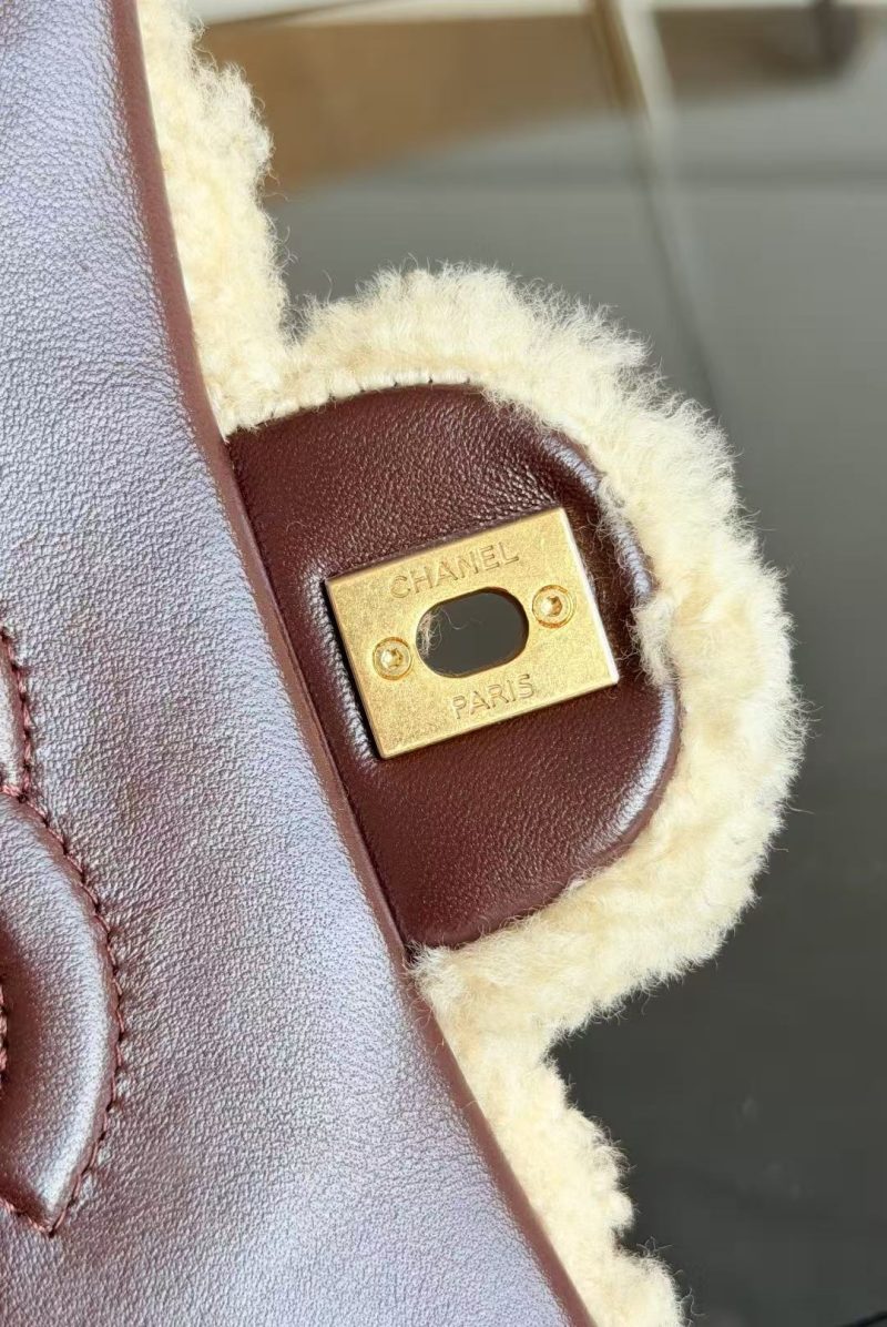 CC 2025 Flap Bag 23.5cm Beige Dark Brown Sherling Lambskin Gold Hardware