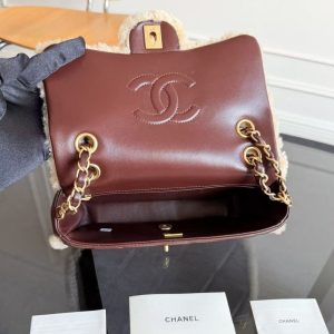 CC 2025 Flap Bag 23.5cm Beige Dark Brown Sherling Lambskin Gold Hardware