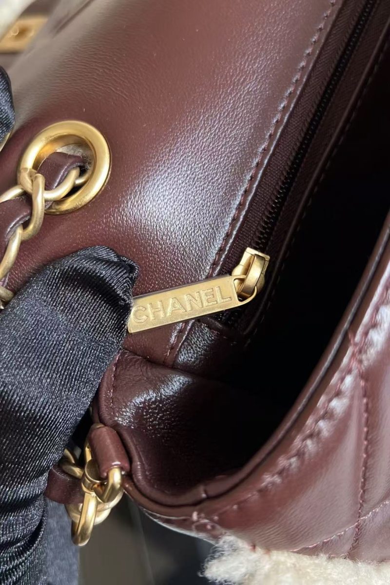 CC 2025 Flap Bag 23.5cm Beige Dark Brown Sherling Lambskin Gold Hardware