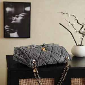 CC 2025 Classic Flap Bag Black Denim Fabric Gold Hardware