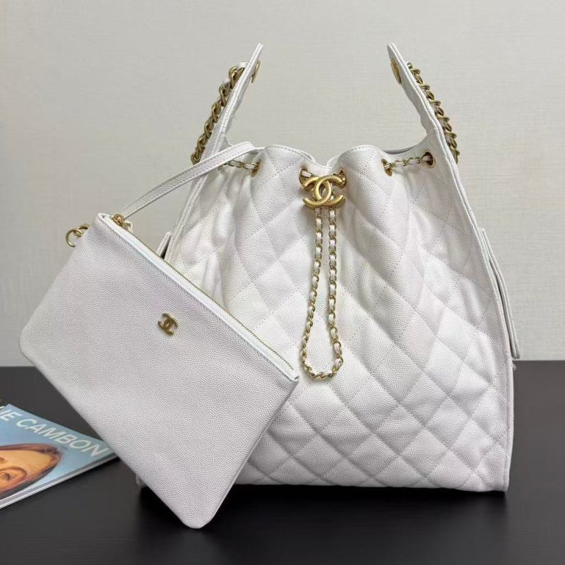 Chanel 2025 Hobo Bag 40cm White Grained Calfskin