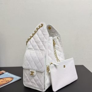 Chanel 2025 Hobo Bag 40cm White Grained Calfskin