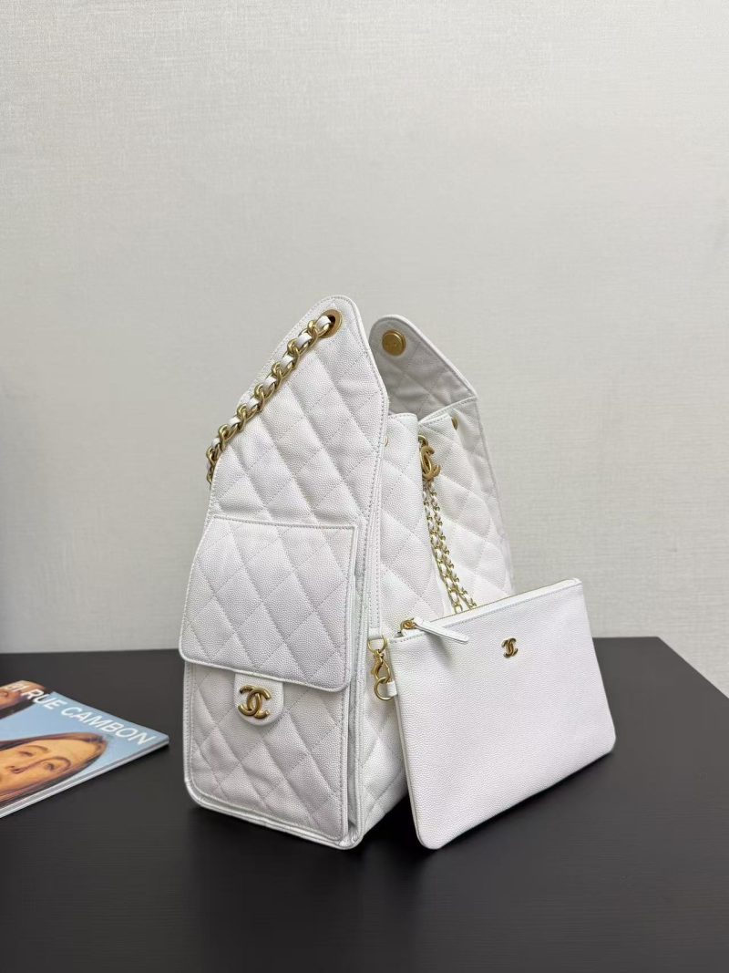 Chanel 2025 Hobo Bag 40cm White Grained Calfskin