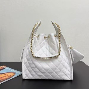 Chanel 2025 Hobo Bag 40cm White Grained Calfskin