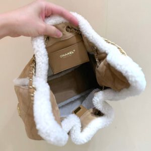 CC 25C Hobo Bag 30cm Brown White Suede Wool Gold Hardware