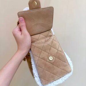 CC 25C Hobo Bag 30cm Brown White Suede Wool Gold Hardware