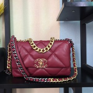 19 FLAP BAG 26 BURGUNDY LAMBSKIN