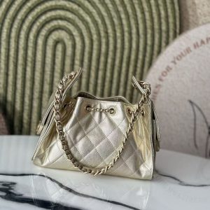 CC 2025 Hobo Bag Gold 22cm Metallic Grained Calfskin