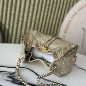 CC 2025 Hobo Bag Gold 22cm Metallic Grained Calfskin