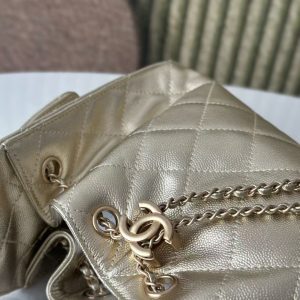 CC 2025 Hobo Bag Gold 22cm Metallic Grained Calfskin