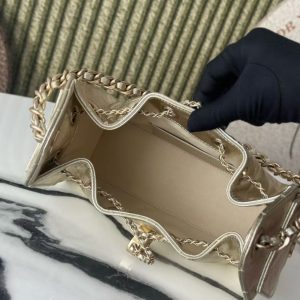 CC 2025 Hobo Bag Gold 22cm Metallic Grained Calfskin