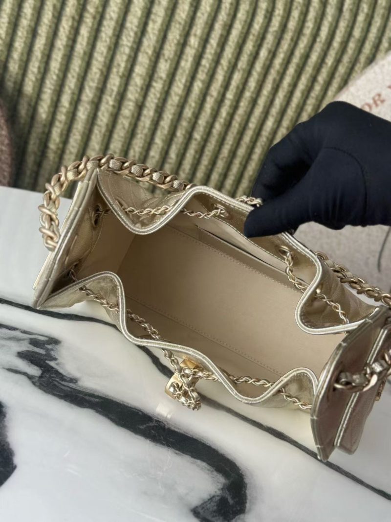 CC 2025 Hobo Bag Gold 22cm Metallic Grained Calfskin