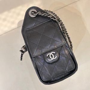 Chanel 2025 Hobo Bag 22cm Black Caviar Leather With Silver Hardware