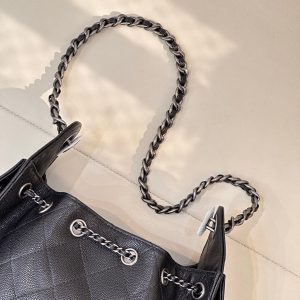 Chanel 2025 Hobo Bag 22cm Black Caviar Leather With Silver Hardware