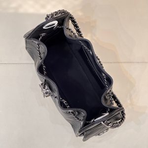 Chanel 2025 Hobo Bag 22cm Black Caviar Leather With Silver Hardware