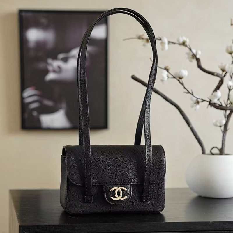 Chanel 2026 Bag 22cm Black Grained Shiny Calfskin