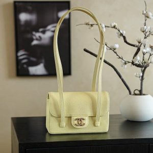 Chanel 2026 Bag 22cm Yellow Grained Shiny Calfskin