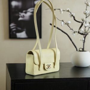 Chanel 2026 Bag 22cm Yellow Grained Shiny Calfskin